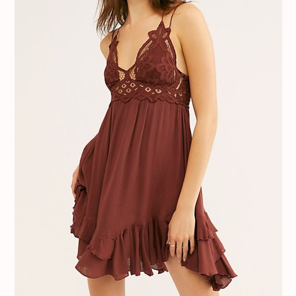 Free People Adelle Mini Slip Dress in Mocha